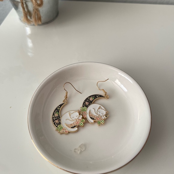 Cat Moon Dangle & Drop Earrings, Cat Earrings - Picture 2 of 4
